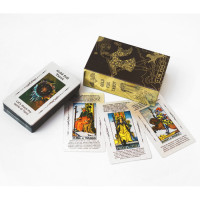 Карты Таро Уэйта пластиковые с подсказками в коробке - Gold Foil Edition Regal Black
