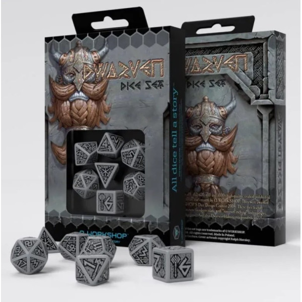 Кубики Dwarven Gray & black Dice Set. Q WORKSHOP