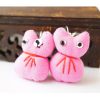 Серьги тряпичные Кошка розовая