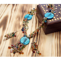 Комплект бусы + серьги ACCESSORY Синие стекла